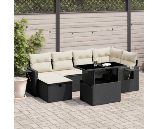 vidaXL 7-cz. zestaw wypoczynkowy do ogrodu, z poduszkami, czarny Dārza mēbeļu komplekti