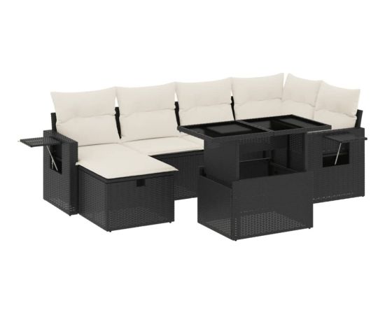 vidaXL 7-cz. zestaw wypoczynkowy do ogrodu, z poduszkami, czarny Dārza mēbeļu komplekti