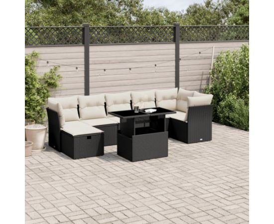 vidaXL 8-cz. zestaw wypoczynkowy do ogrodu, z poduszkami, czarny Dārza mēbeļu komplekti