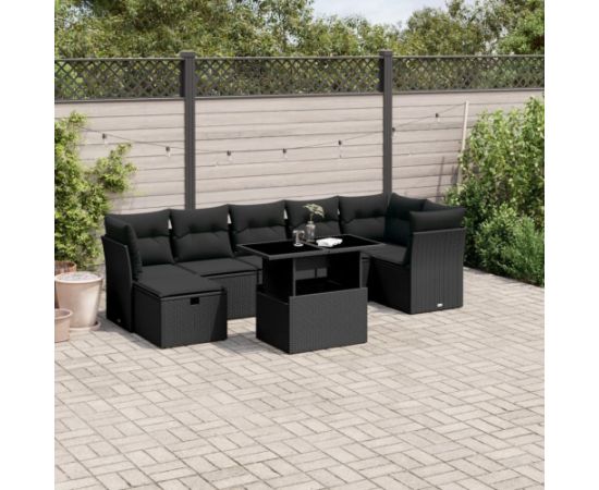 vidaXL 8-cz. zestaw wypoczynkowy do ogrodu, z poduszkami, czarny Dārza mēbeļu komplekti