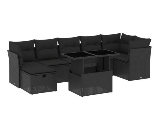 vidaXL 8-cz. zestaw wypoczynkowy do ogrodu, z poduszkami, czarny Dārza mēbeļu komplekti