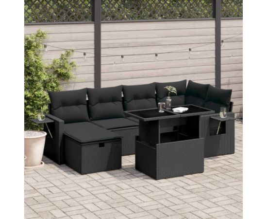 vidaXL 7-cz. zestaw wypoczynkowy do ogrodu, z poduszkami, czarny Dārza mēbeļu komplekti