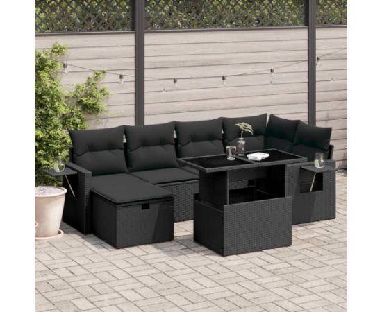 vidaXL 7-cz. zestaw wypoczynkowy do ogrodu, z poduszkami, czarny Dārza mēbeļu komplekti