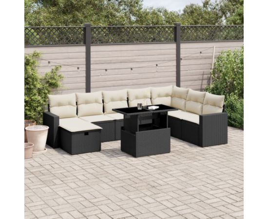 vidaXL 9-cz. zestaw wypoczynkowy do ogrodu, z poduszkami, czarny Dārza mēbeļu komplekti