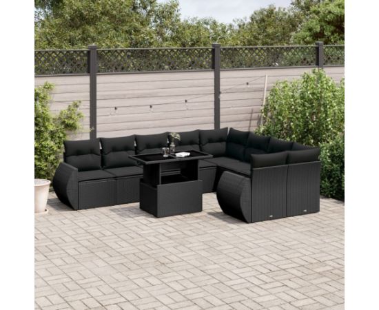 vidaXL 10-cz. zestaw wypoczynkowy do ogrodu, z poduszkami, czarny Dārza mēbeļu komplekti
