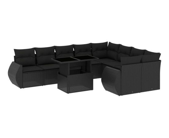 vidaXL 10-cz. zestaw wypoczynkowy do ogrodu, z poduszkami, czarny Dārza mēbeļu komplekti