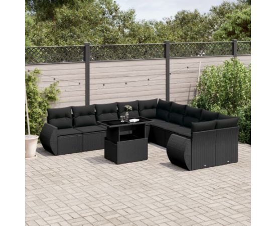 vidaXL 11-cz. zestaw wypoczynkowy do ogrodu, poduszki czarny rattan PE Dārza mēbeļu komplekti