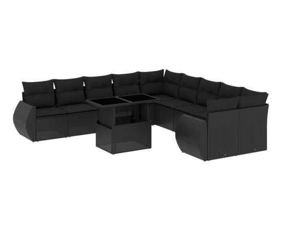 vidaXL 11-cz. zestaw wypoczynkowy do ogrodu, poduszki czarny rattan PE Dārza mēbeļu komplekti