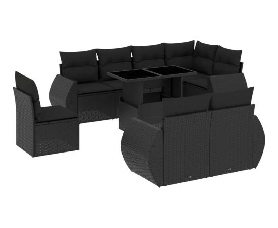 vidaXL 9-cz. zestaw wypoczynkowy do ogrodu, z poduszkami, czarny Dārza mēbeļu komplekti