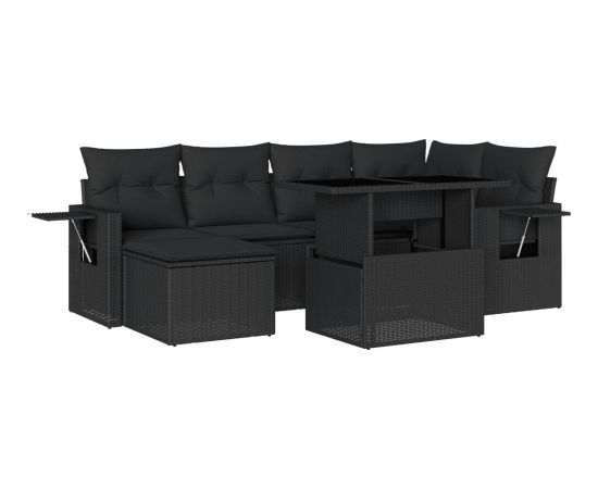 vidaXL 7-cz. zestaw wypoczynkowy do ogrodu, z poduszkami, czarny Dārza mēbeļu komplekti