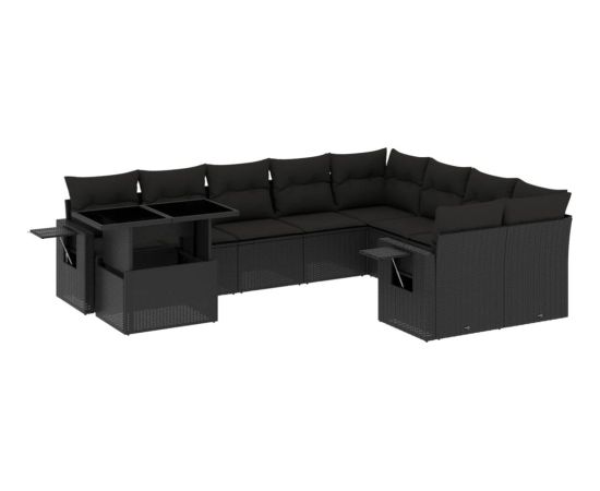 vidaXL 10-cz. zestaw wypoczynkowy do ogrodu, z poduszkami, czarny Dārza mēbeļu komplekti