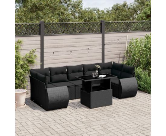 vidaXL 8-cz. zestaw wypoczynkowy do ogrodu, z poduszkami, czarny Dārza mēbeļu komplekti