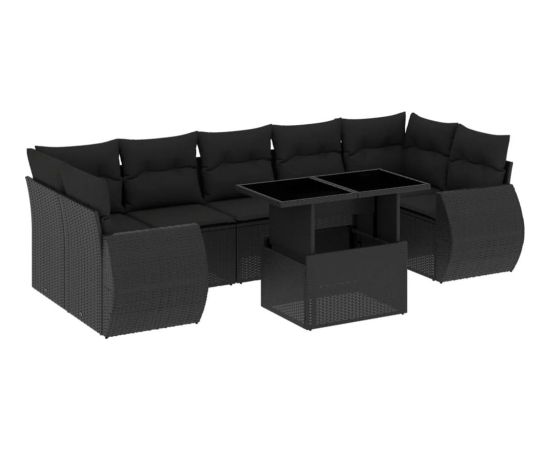 vidaXL 8-cz. zestaw wypoczynkowy do ogrodu, z poduszkami, czarny Dārza mēbeļu komplekti