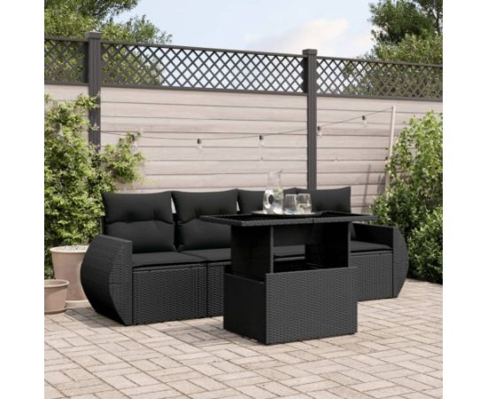 vidaXL 5-cz. zestaw wypoczynkowy do ogrodu, poduszki, czarny rattan PE Dārza mēbeļu komplekti