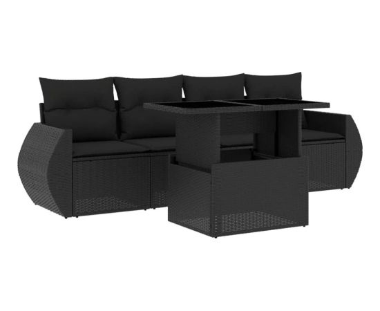 vidaXL 5-cz. zestaw wypoczynkowy do ogrodu, poduszki, czarny rattan PE Dārza mēbeļu komplekti