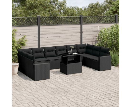 vidaXL 11-cz. zestaw wypoczynkowy do ogrodu, poduszki czarny rattan PE Dārza mēbeļu komplekti