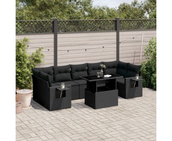 vidaXL 8-cz. zestaw wypoczynkowy do ogrodu, z poduszkami, czarny Dārza mēbeļu komplekti