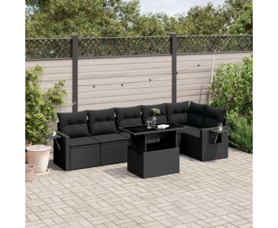 vidaXL 7-cz. zestaw wypoczynkowy do ogrodu, z poduszkami, czarny Dārza mēbeļu komplekti