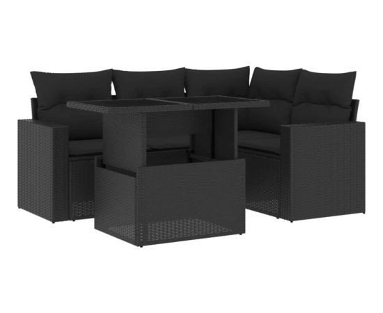 vidaXL 5-cz. zestaw wypoczynkowy do ogrodu, poduszki, czarny rattan PE Dārza mēbeļu komplekti