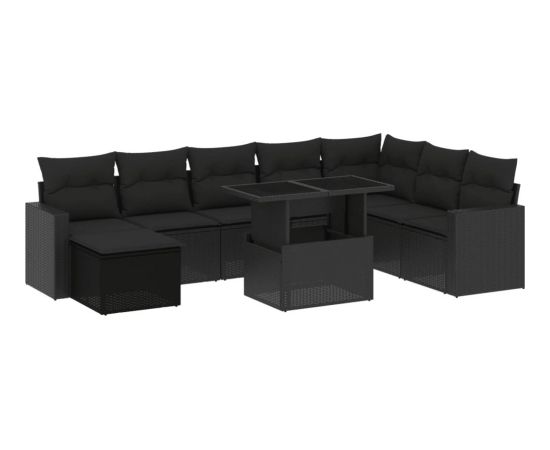 vidaXL 9-cz. zestaw wypoczynkowy do ogrodu, z poduszkami, czarny Dārza mēbeļu komplekti