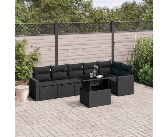 vidaXL 7-cz. zestaw wypoczynkowy do ogrodu, z poduszkami, czarny Dārza mēbeļu komplekti