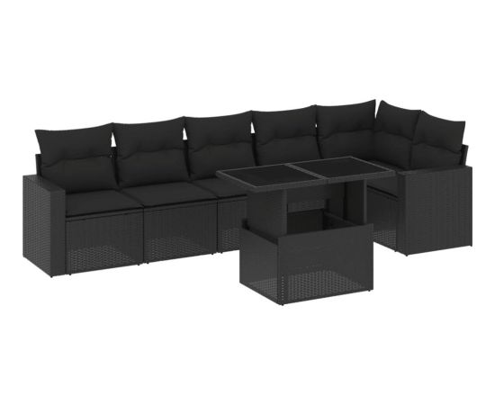 vidaXL 7-cz. zestaw wypoczynkowy do ogrodu, z poduszkami, czarny Dārza mēbeļu komplekti