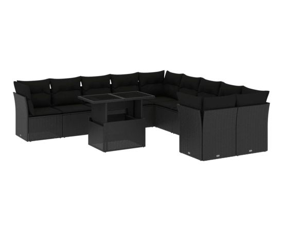 vidaXL 11-cz. zestaw wypoczynkowy do ogrodu, poduszki czarny rattan PE Dārza mēbeļu komplekti