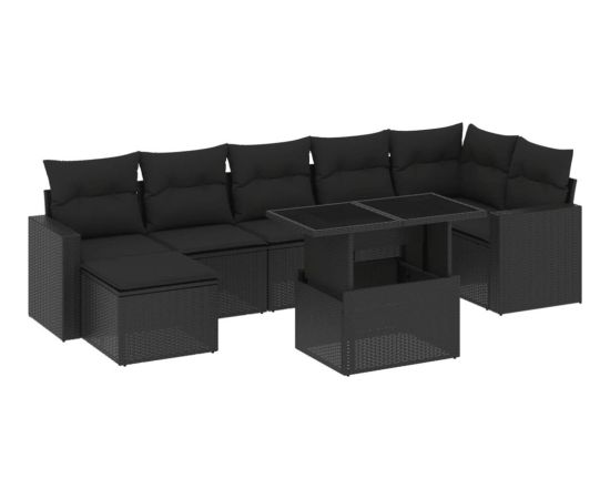 vidaXL 8-cz. zestaw wypoczynkowy do ogrodu, z poduszkami, czarny Dārza mēbeļu komplekti