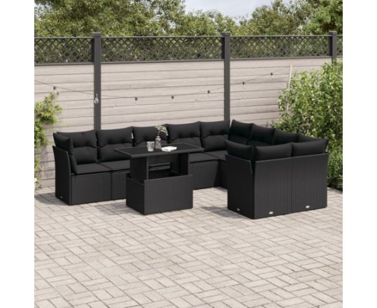 vidaXL 10-cz. zestaw wypoczynkowy do ogrodu, z poduszkami, czarny Dārza mēbeļu komplekti