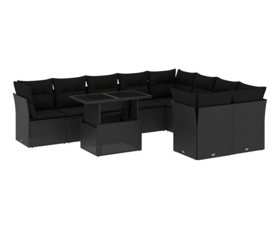 vidaXL 10-cz. zestaw wypoczynkowy do ogrodu, z poduszkami, czarny Dārza mēbeļu komplekti