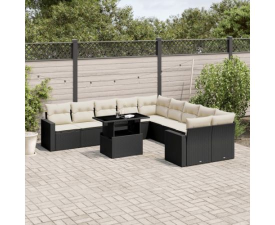 vidaXL 11-cz. zestaw wypoczynkowy do ogrodu, poduszki czarny rattan PE Dārza mēbeļu komplekti