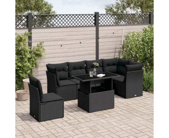 vidaXL 7-cz. zestaw wypoczynkowy do ogrodu, z poduszkami, czarny Dārza mēbeļu komplekti