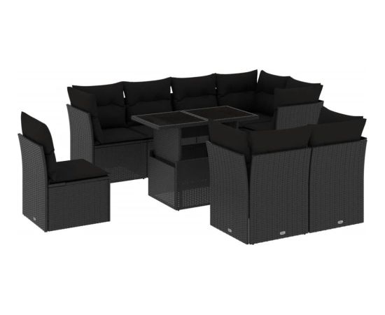 vidaXL 9-cz. zestaw wypoczynkowy do ogrodu, z poduszkami, czarny Dārza mēbeļu komplekti
