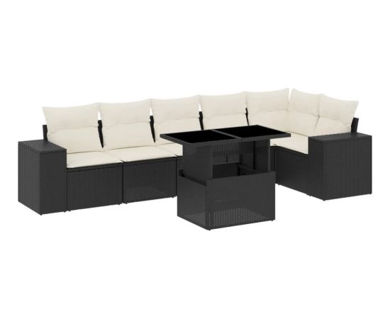 vidaXL 7-cz. zestaw wypoczynkowy do ogrodu, z poduszkami, czarny Dārza mēbeļu komplekti