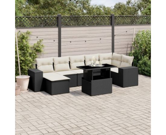 vidaXL 8-cz. zestaw wypoczynkowy do ogrodu, z poduszkami, czarny Dārza mēbeļu komplekti