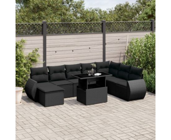 vidaXL 9-cz. zestaw wypoczynkowy do ogrodu, z poduszkami, czarny Dārza mēbeļu komplekti
