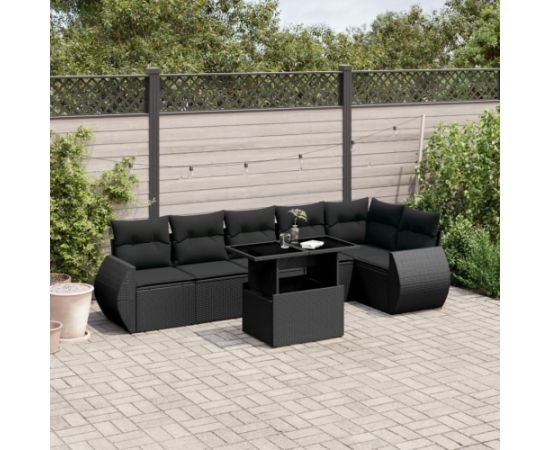 vidaXL 7-cz. zestaw wypoczynkowy do ogrodu, z poduszkami, czarny Dārza mēbeļu komplekti