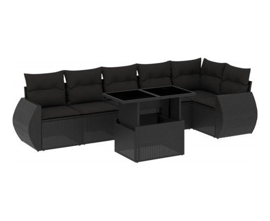 vidaXL 7-cz. zestaw wypoczynkowy do ogrodu, z poduszkami, czarny Dārza mēbeļu komplekti