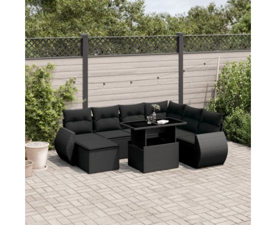 vidaXL 8-cz. zestaw wypoczynkowy do ogrodu, z poduszkami, czarny Dārza mēbeļu komplekti