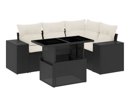 vidaXL 5-cz. zestaw wypoczynkowy do ogrodu, poduszki, czarny rattan PE Dārza mēbeļu komplekti