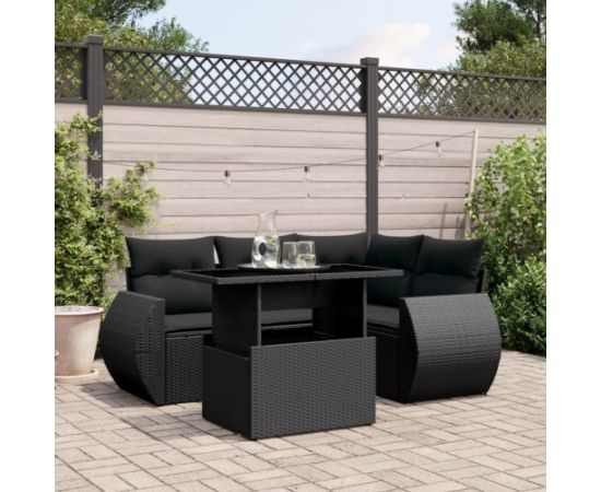 vidaXL 5-cz. zestaw wypoczynkowy do ogrodu, poduszki, czarny rattan PE Dārza mēbeļu komplekti