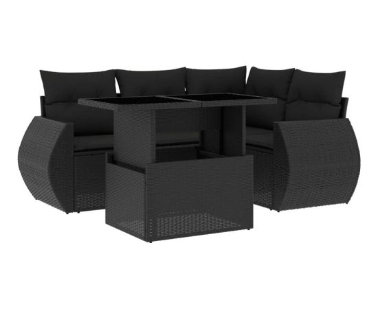 vidaXL 5-cz. zestaw wypoczynkowy do ogrodu, poduszki, czarny rattan PE Dārza mēbeļu komplekti