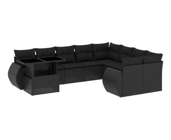 vidaXL 10-cz. zestaw wypoczynkowy do ogrodu, z poduszkami, czarny Dārza mēbeļu komplekti