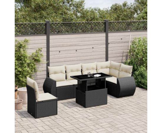 vidaXL 7-cz. zestaw wypoczynkowy do ogrodu, z poduszkami, czarny Dārza mēbeļu komplekti