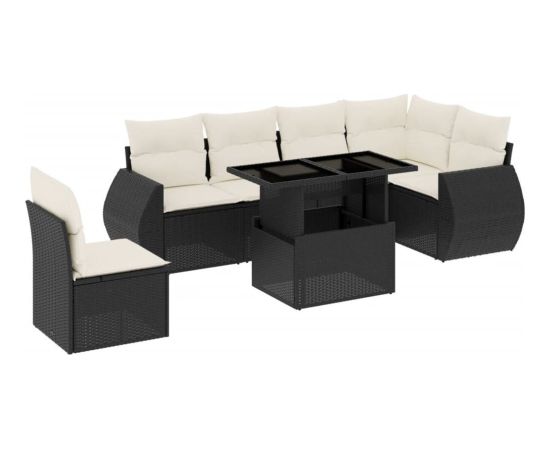 vidaXL 7-cz. zestaw wypoczynkowy do ogrodu, z poduszkami, czarny Dārza mēbeļu komplekti