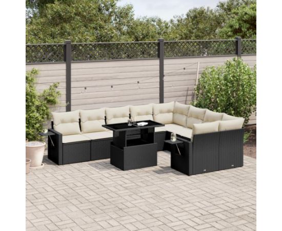 vidaXL 10-cz. zestaw wypoczynkowy do ogrodu, z poduszkami, czarny Dārza mēbeļu komplekti