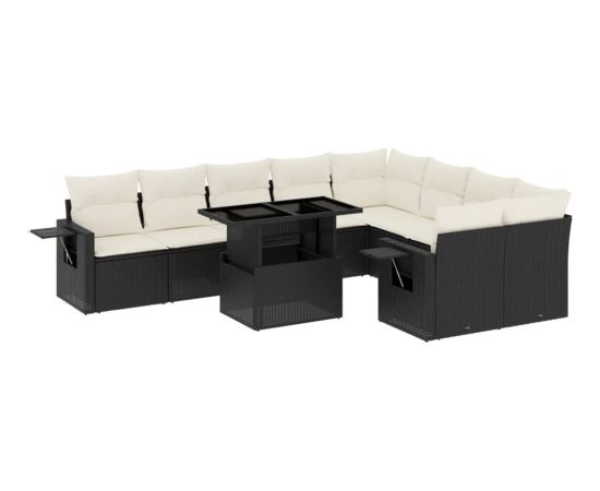 vidaXL 10-cz. zestaw wypoczynkowy do ogrodu, z poduszkami, czarny Dārza mēbeļu komplekti