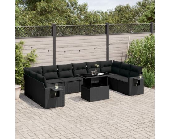vidaXL 11-cz. zestaw wypoczynkowy do ogrodu, poduszki czarny rattan PE Dārza mēbeļu komplekti