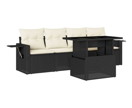 vidaXL 5-cz. zestaw wypoczynkowy do ogrodu, poduszki, czarny rattan PE Dārza mēbeļu komplekti