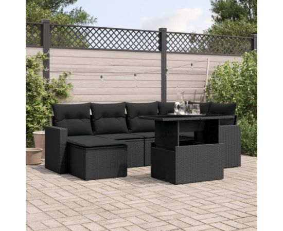 vidaXL 7-cz. zestaw wypoczynkowy do ogrodu, z poduszkami, czarny Dārza mēbeļu komplekti